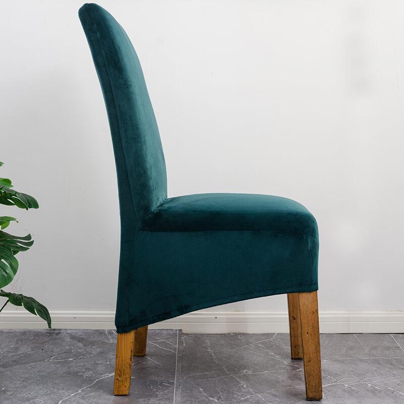 High-quality XL velvet slipcover, durable and elastic for sophisticated dining chair decor.