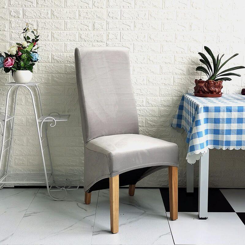 Premium XL velvet dining chair cover, easy-fit elastic furniture protector for dining rooms.