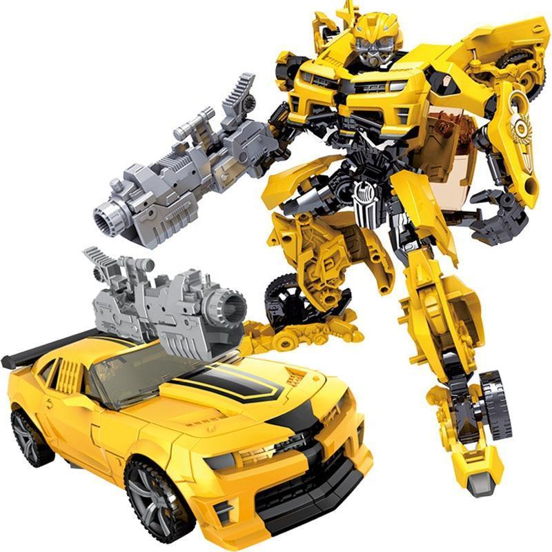 Yellow and blue transforming robot action figure toy for kids aged 5+, perfect for imaginative play.