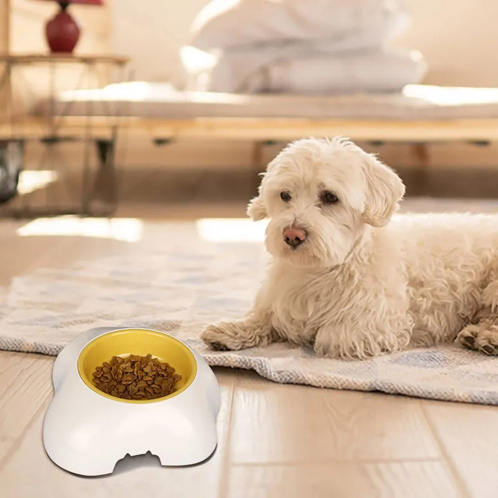 Bright yellow non-slip single pet bowl for dog or cat food. Sturdy, easy-clean feeding dish.