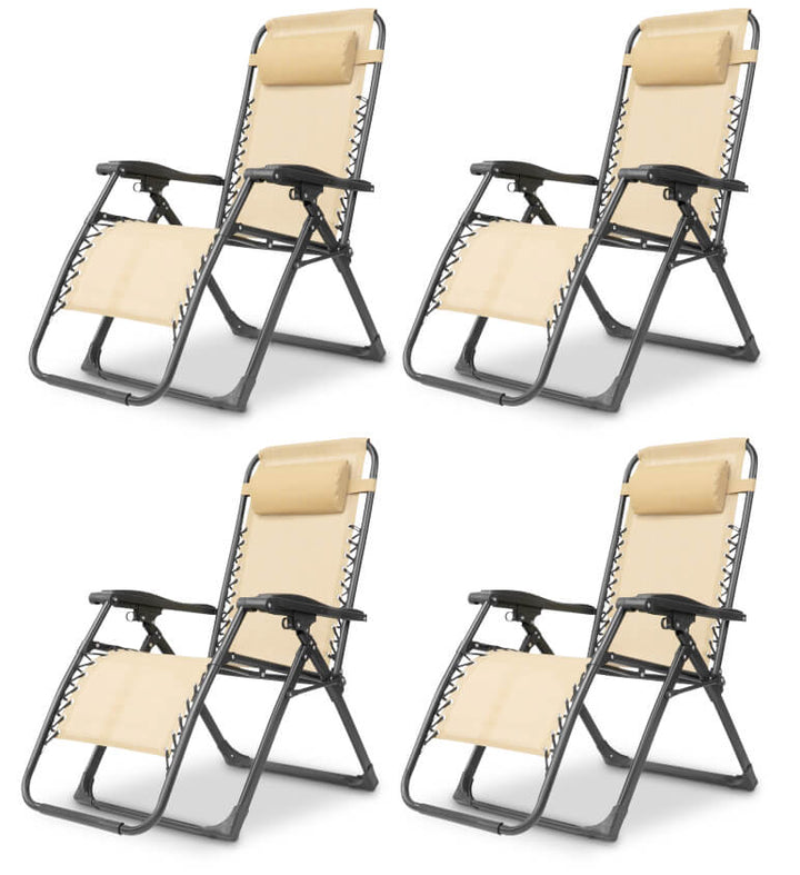 Outdoor relaxation chair: zero gravity recliner with comfortable fabric & headrest.