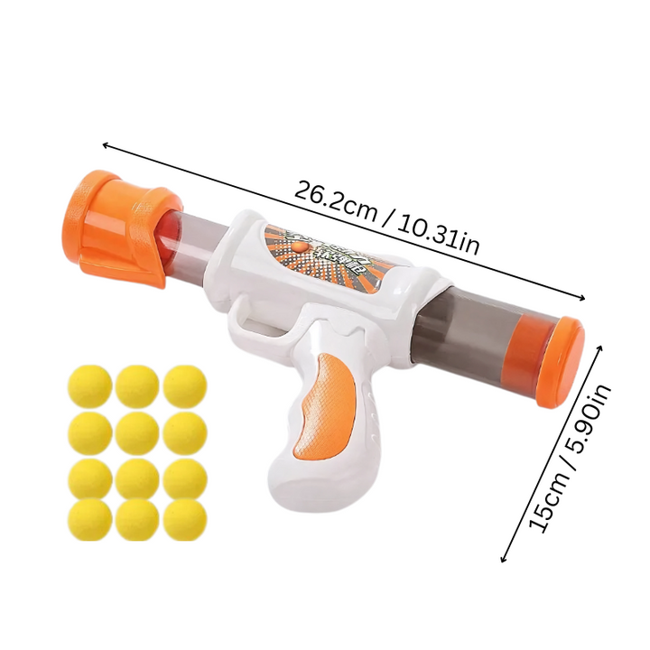 Active pet playing with ZoomShot automatic ball launcher, promoting solo play and bonding.